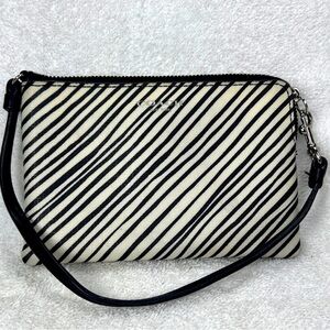 Coach Bleecker Black & White Stripe Wristlet